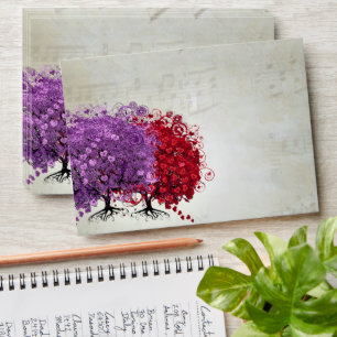 Vintage Musical Purple Heart Leaf Tree Envelope