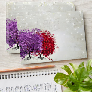 Vintage Musical Purple Heart Leaf Tree Envelope