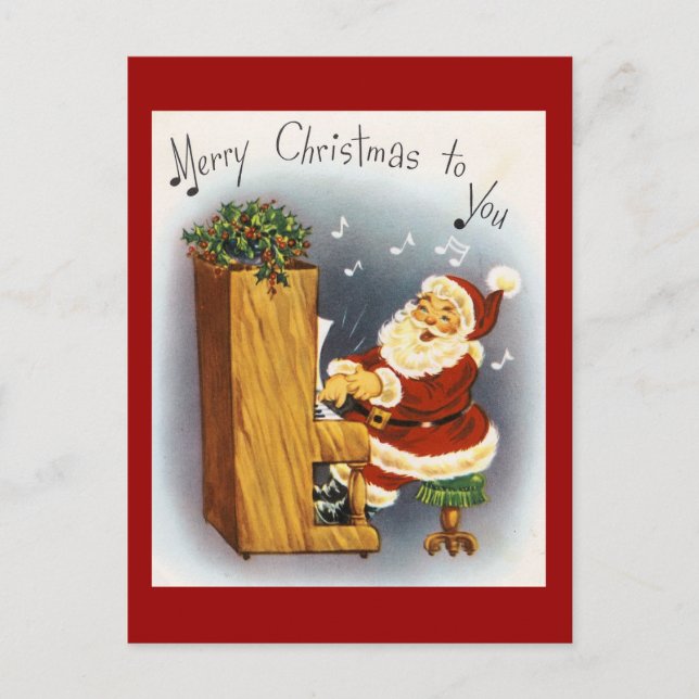 Vintage Musical Santa Holiday Postcard (Front)