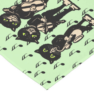 Vintage Musician Black Cats Music Notes Short Table Runner