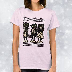 Vintage Musician Black Cats Music Notes T-Shirt