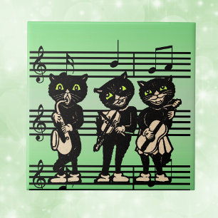 Vintage Musician Black Cats Music Notes Tile