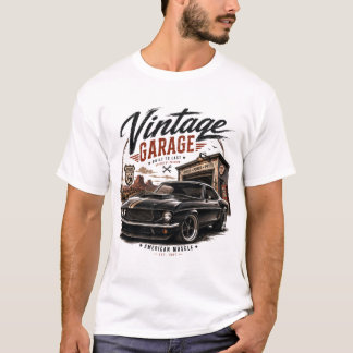 Vintage Mustang Route 66 Garage Sunset Graphic T-S T-Shirt