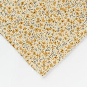 Vintage Mustard Floral & Charcoal Retro Ditsy Fleece Blanket