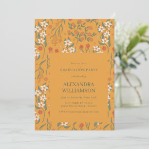 Vintage Mustard Yellow Floral Graduation Party Invitation