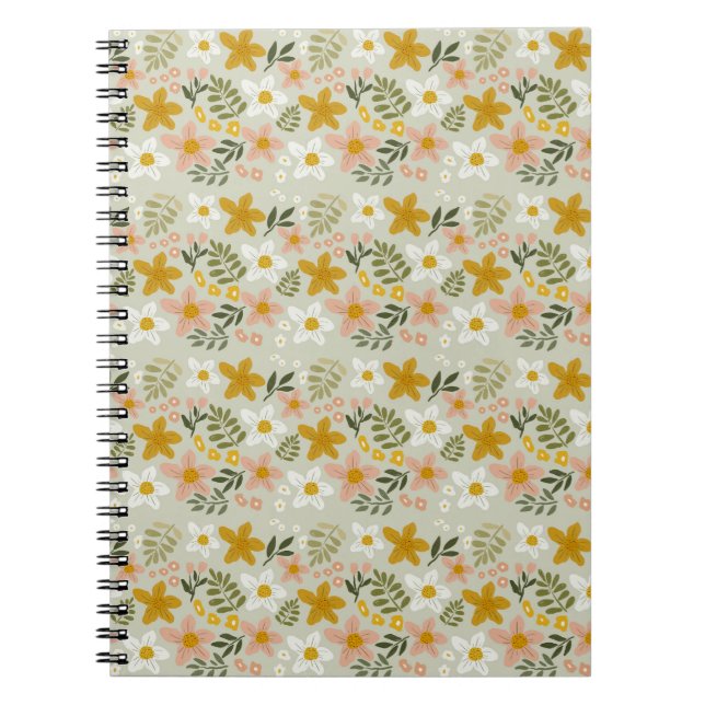 Vintage Muted Floral Botanical Seamless Pattern Notebook (Front)
