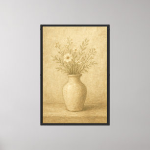 Vintage Muted Floral Vase Painting Canvas Print