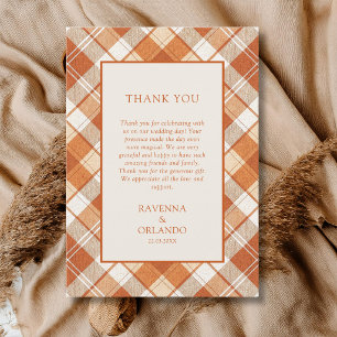 Vintage Muted Orange Plaid Gingham Thank You Card