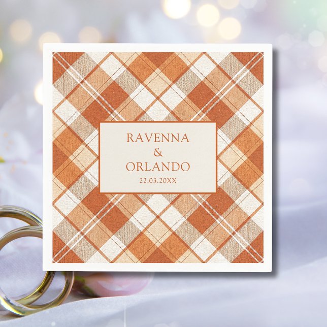 Vintage Muted Orange Plaid Gingham Wedding Napkin (Creator Uploaded)