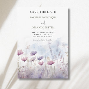 Vintage Muted Winter Wildflower Meadow Wedding Save The Date