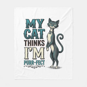 Vintage My Cat Thinks I’m Purr-Fect Cat Fleece Blanket
