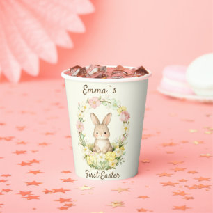 Vintage My First Easter Bunny Floral Wreath Paper Cups