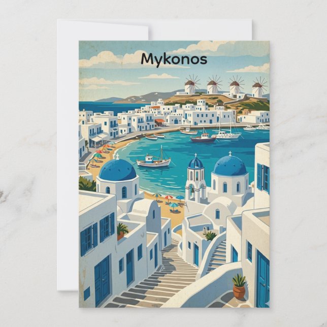 Vintage Mykonos Greece Architecture Windmills  Card (Front)