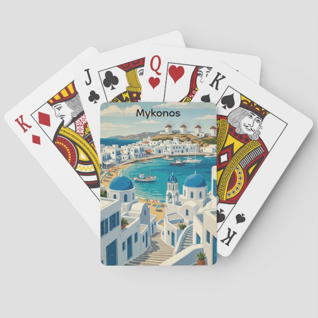 Vintage Mykonos Greece Architecture Windmills  Playing Cards (Back)