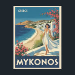 Vintage Mykonos Greece Greek Islands Travel Postcard<br><div class="desc">Anyone would love to receive this vintage Greek Islands travel postcard featuring retro illustration of a woman in Mykonos,  Greece!</div>