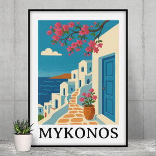 Vintage Mykonos Greece Travel - Colorful Art Poster