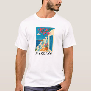 Vintage Mykonos Greece Travel - Colorful Art T-Shirt