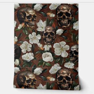 Vintage Mystic Skull And Camellia Garden Wallpaper