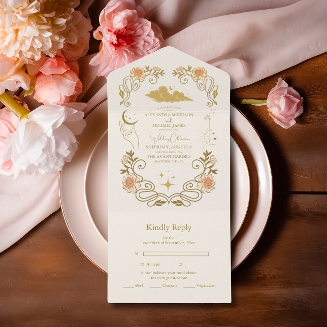 Vintage Mystical Botanical Wedding All In One Invitation (Creator Uploaded)