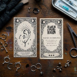 Vintage Mystical Ear Piercing Celestial Business Card<br><div class="desc">Create a bold and artistic brand identity with this vintage celestial ear piercing business card, designed for modern piercing studios and alternative artists. The design features a detailed mystical illustration of an ear with body jewelry framed by ornate tarot-inspired details, creating a unique celestial aesthetic that stands out from traditional...</div>