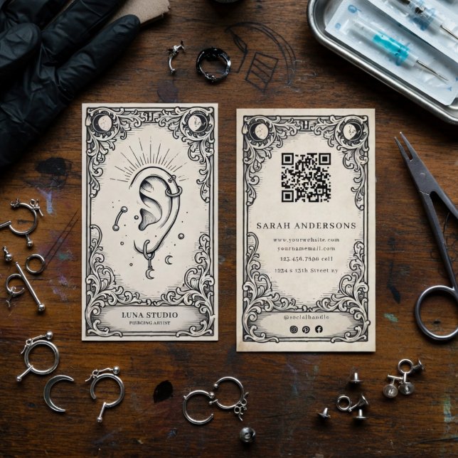 Vintage Mystical Ear Piercing Celestial Business Card (Creator Uploaded)