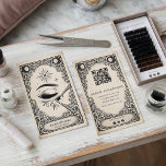 Vintage Mystical Lash Artist Celestial Eyelash  Business Card<br><div class="desc">Create a striking brand identity with this vintage celestial lash artist business card, designed for modern beauty professionals and boutique studios. The design features an elegant mystical illustration of a stylized eyelash with beauty tools framed by ornate tarot-inspired details, creating a unique celestial aesthetic that stands out from traditional salon...</div>