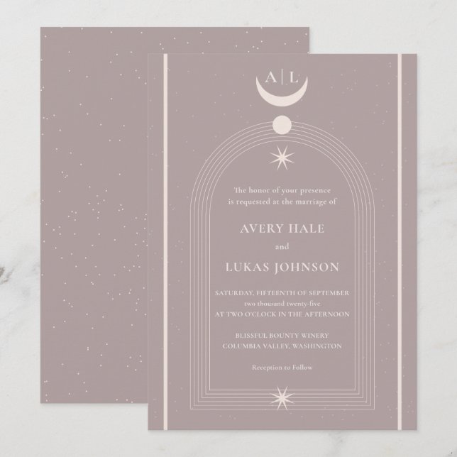 Vintage Mystical Moon Night Monogram Wedding Invitation (Front/Back)