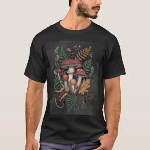 Vintage Mystical Mushrooms and Ferns Botanical Ill T-Shirt