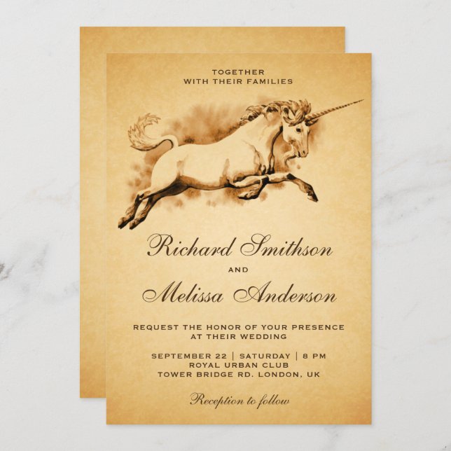 Vintage Mythical Unicorn Wedding Invitation (Front/Back)