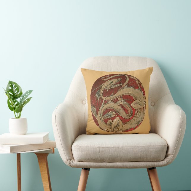 Vintage Mythology, Antique Golden Asian Dragon Cushion (Chair)