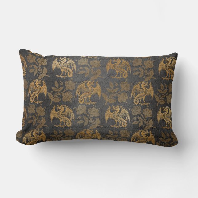 Vintage Mythology Fantasy Dragon Wallpaper Lumbar Cushion (Front)