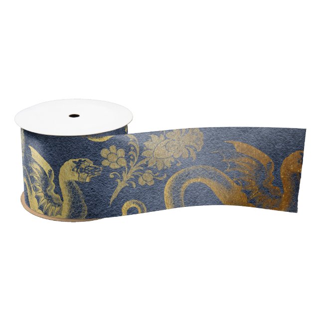Vintage Mythology Fantasy Dragon Wallpaper Satin Ribbon (Spool)