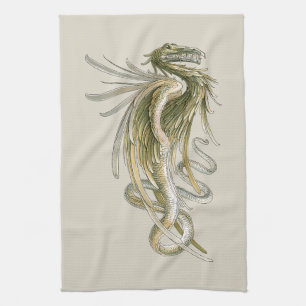 Vintage Mythology, Winged Dragon with a Snake Tail Tea Towel