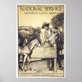 Vintage Naitonal Service Women's Land Army Recruit Poster