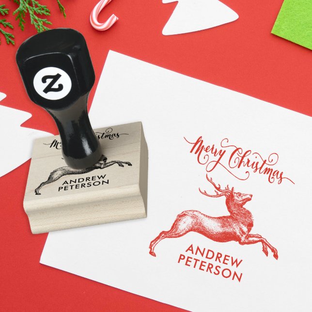 Vintage Name And Christmas Reindeer Liniar Rubber Stamp (Creator Uploaded)