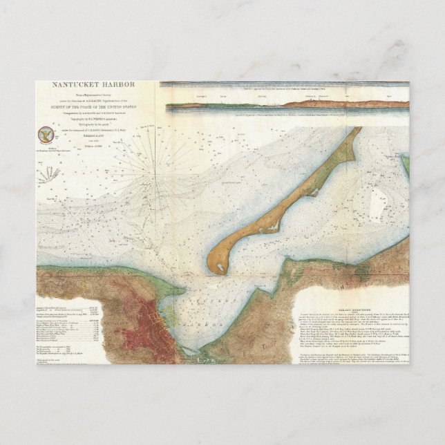 Vintage Nantucket Harbour Map Postcard (Front)