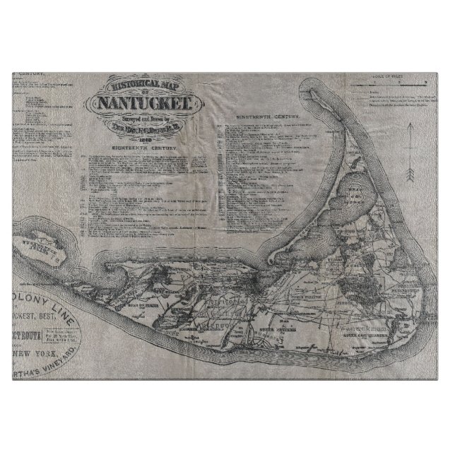Vintage Nantucket Map Cutting Board (Front)