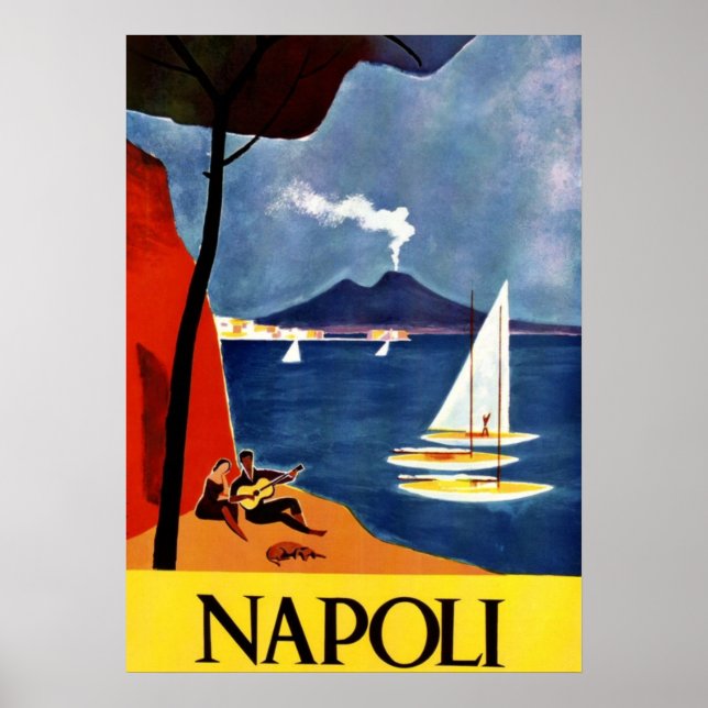 Vintage Napoli Travel Love Romance Poster (Front)