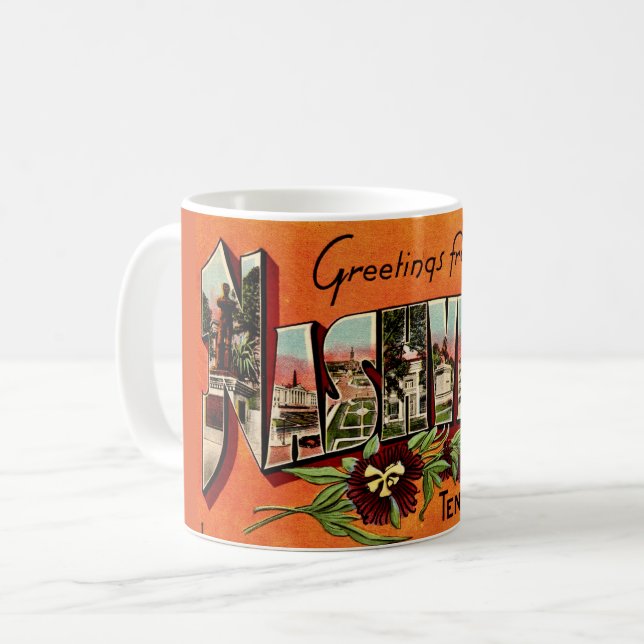 Vintage Nashville Greeting Orange Mug (Front Left)