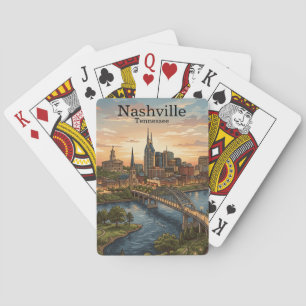 Vintage Nashville Tennessee Travel Skyline Art Playing Cards