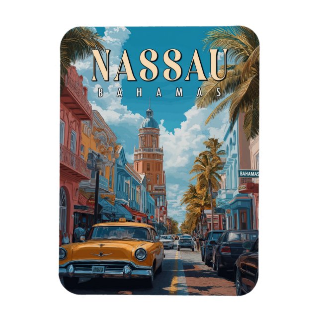 Vintage Nassau Bahamas - Classic Tropical Magnet (Vertical)