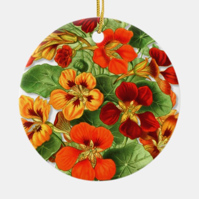 Vintage Nasturtiums Ceramic Tree Decoration (Front)