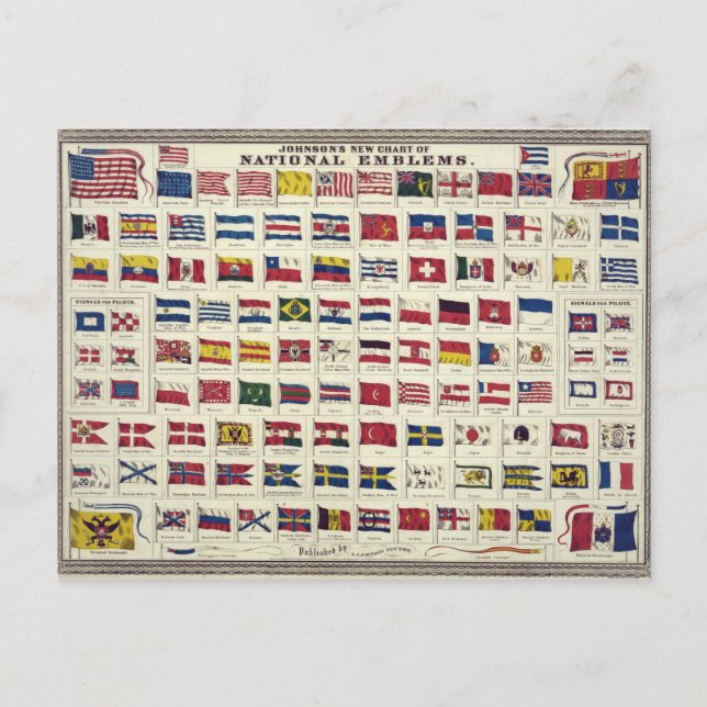 Vintage National Flags Chart - created 1863 Postcard (Front)