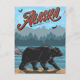 Vintage National Park Alaska bear retro  Postcard