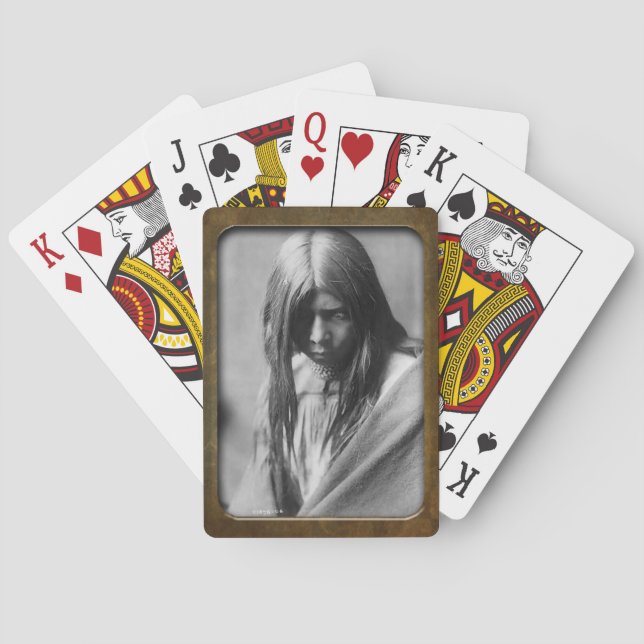 Vintage Native American Apache Girl Playing Ca Cards (Back)