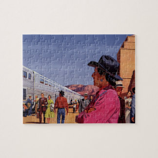 Vintage Native American Indian at a Train Station Jigsaw Puzzle