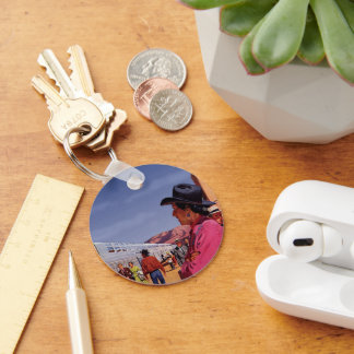 Vintage Native American Indian at a Train Station Key Ring