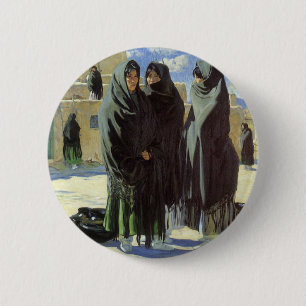 Vintage Native American, Taos Girls by Walter Ufer 6 Cm Round Badge