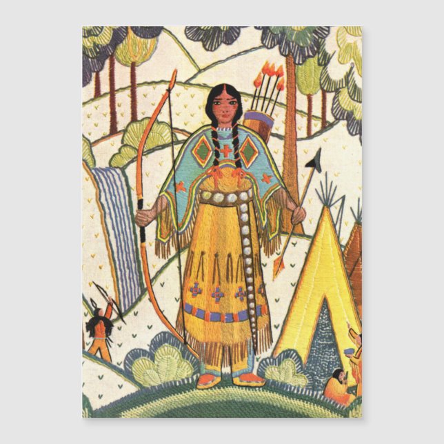 Vintage Native American Woman Village Forest (Front)