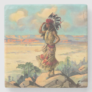 Vintage Native American Woman With Headdress Art Stone Coaster